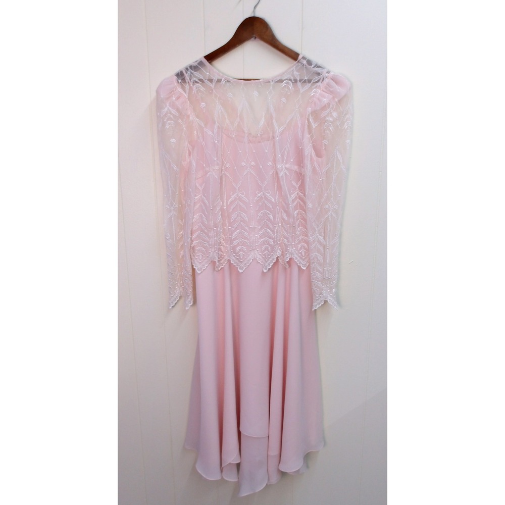 Light Pink Long Sleeve Party Dress with Lace Detail Elegant‎ Style Sz 10 / #9217